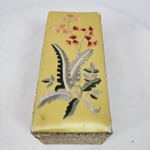 Vintage Antique Chinese Silk Embroidery Trinket Box 6x3x2.5 Inch